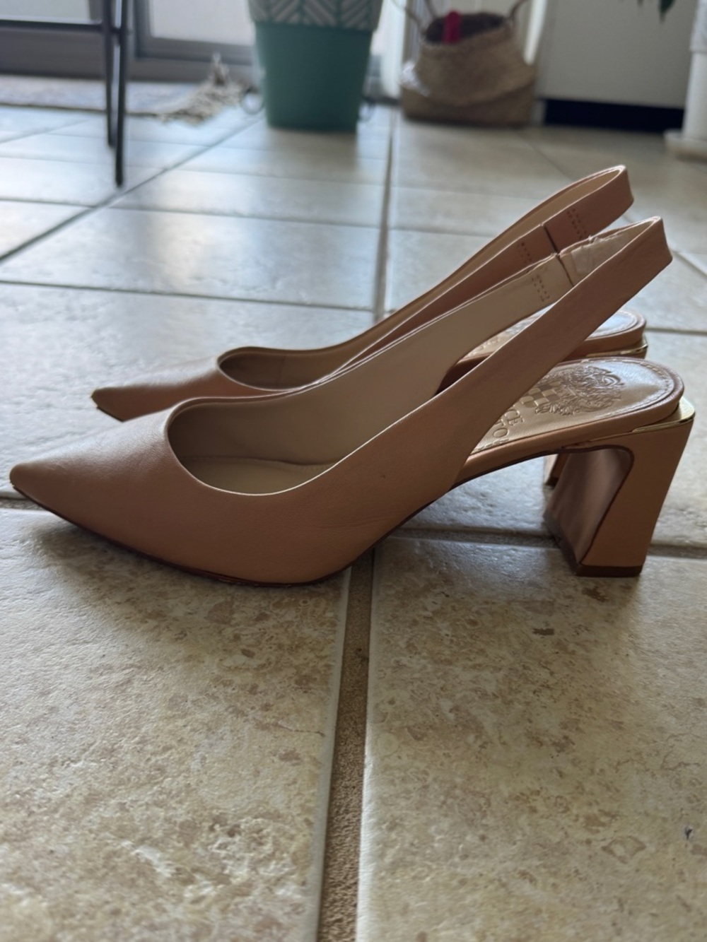 Vince Camuto Blush Tan Slingback Block Heels